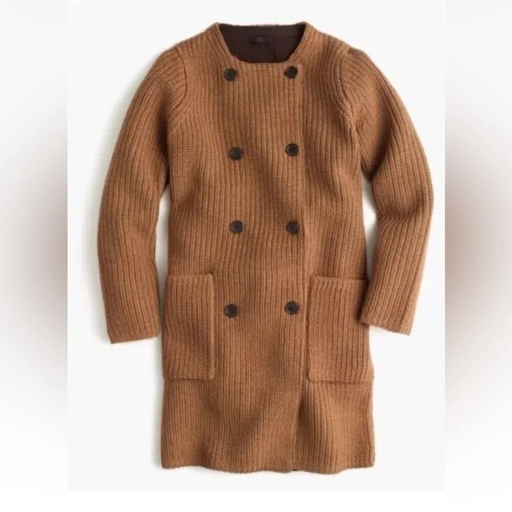 J.Crew Collection Double Breasted Brown Knit Sweater Jacket Cardigan Coatigan S